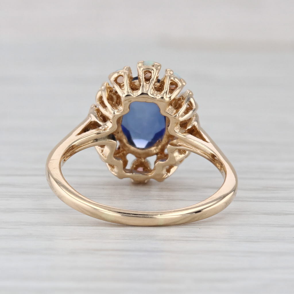 1.40ct Lab Created Blue Oval Sapphire Opal Halo Ring 14k Yellow Gold Size 7