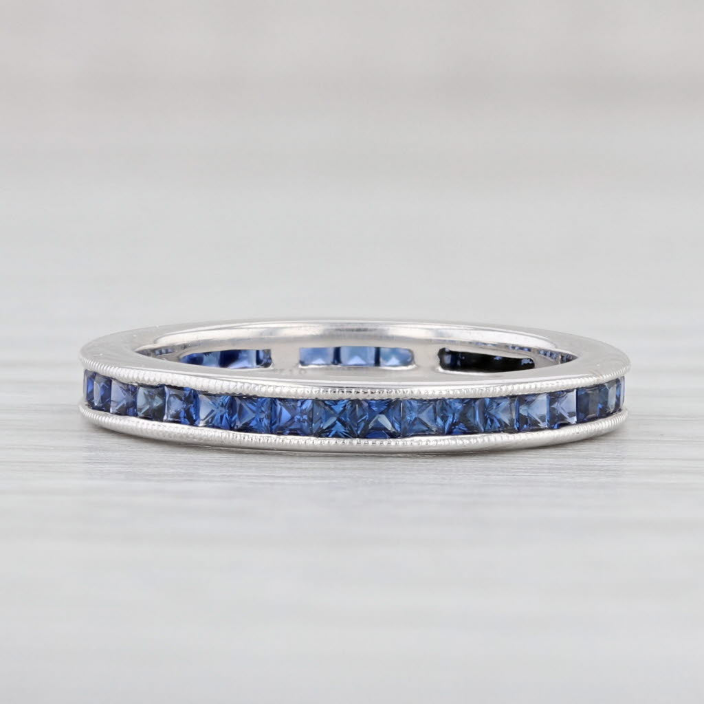 Light Gray 0.75ctw Blue Sapphire Eternity Band 18k White Gold Size 5 Wedding Ring