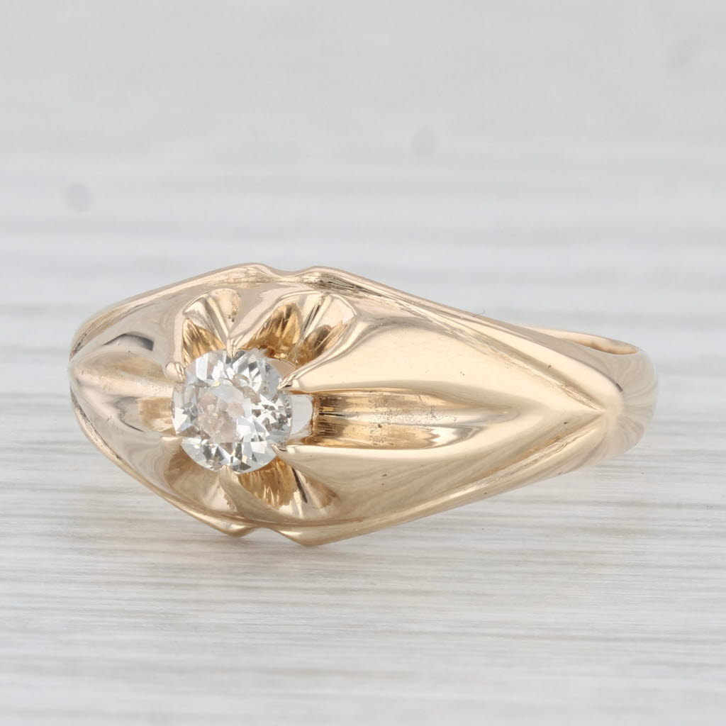 Light Gray Antique 0.33ct Diamond Men's Ring 14k Yellow Gold Belcher Setting Size 9.75
