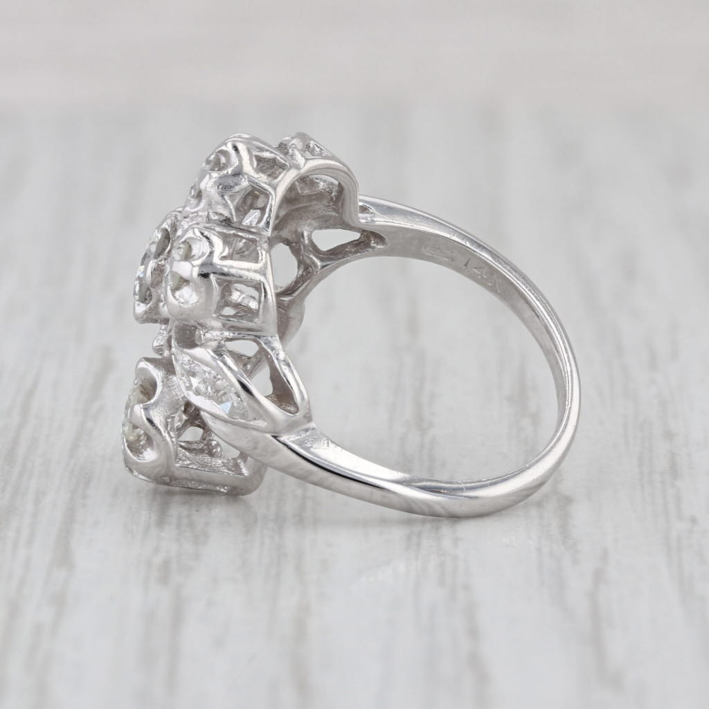 Vintage 1.41ctw Diamond Cluster Ring 14k White Gold Heart Accents Size 5.5