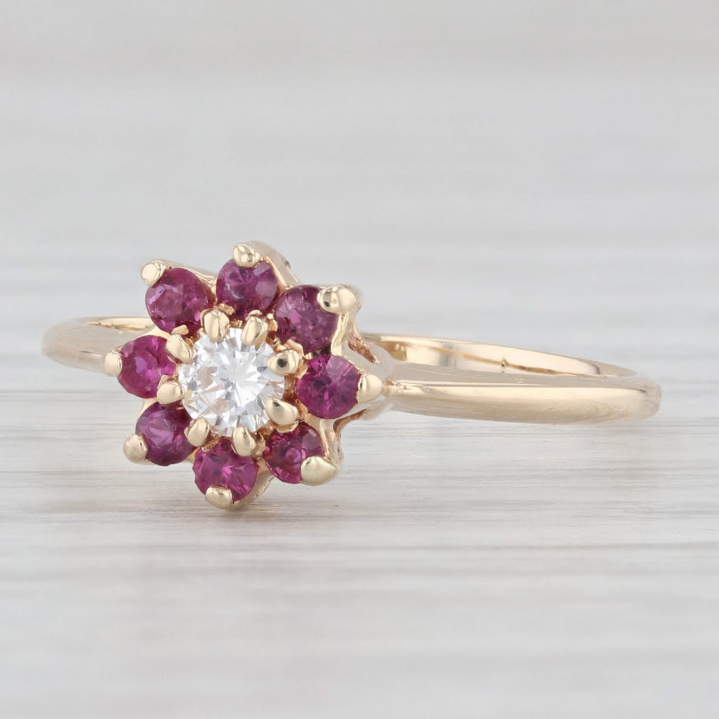 Light Gray 0.40ctw Ruby Diamond Flower Cluster Ring 14k Yellow Gold Size 8.25