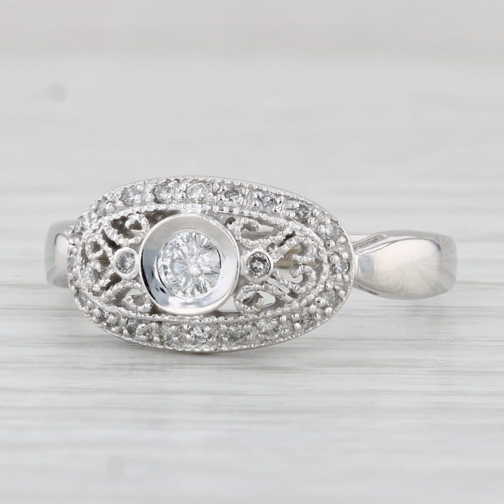 Light Gray Vintage 0.18ctw Diamond Filigree Ring 14k White Gold Size 7.25 Engagement