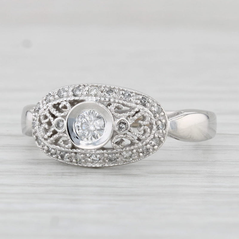 Vintage 0.18ctw Diamond Filigree Ring 14k White Gold Size 7.25 Engagement