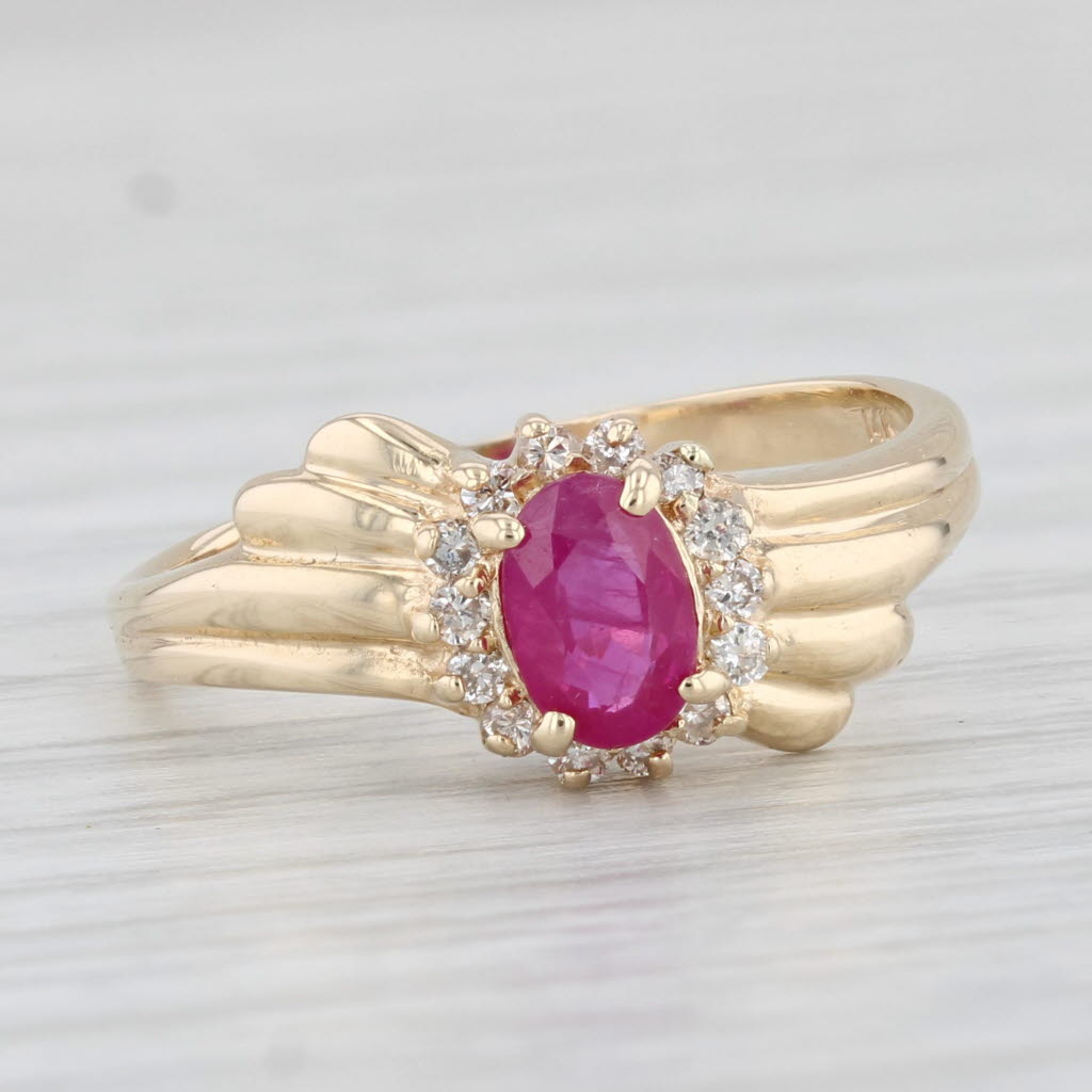 Light Gray 0.85ctw Ruby Diamond Ring 14k Yellow Gold Bypass Size 6.75