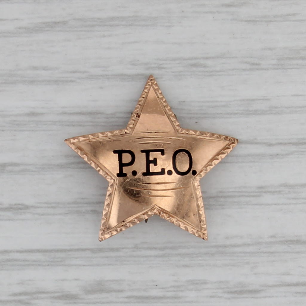 Antique PEO Sorority Star Badge 13k-14k Gold Vintage Nonprofit Society Pin