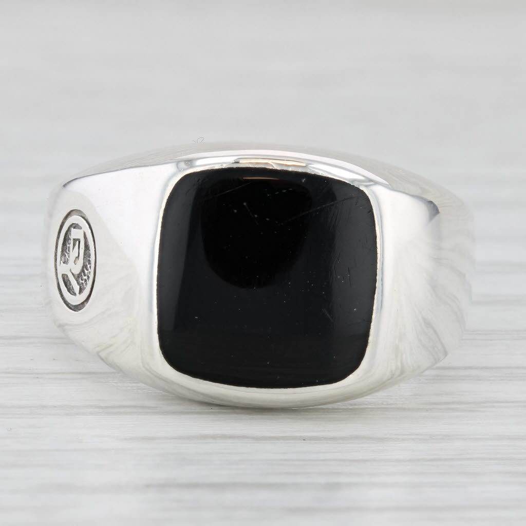 Light Gray David Yurman Onyx Solitaire Signet Ring Sterling Silver Size 9.75 Men's