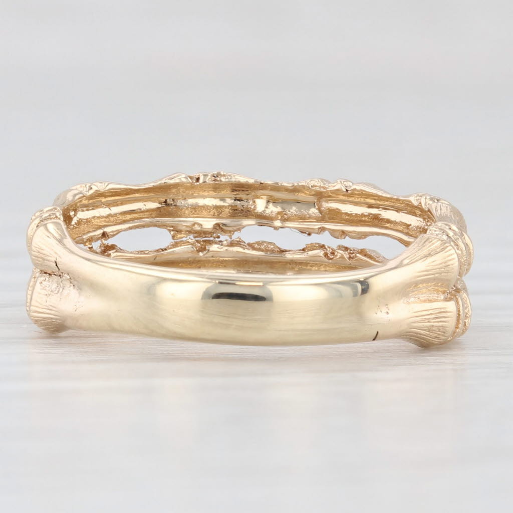 Light Gray Textured Bamboo Double Band Ring 14k Yellow Gold Size 6.75