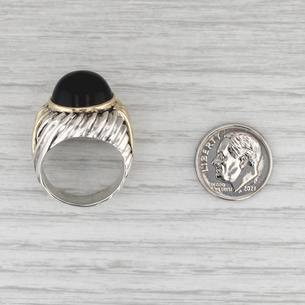 Rigoberto Tumbled Onyx Ring Sterling Silver 14k Gold Size 8-8.25 Statement