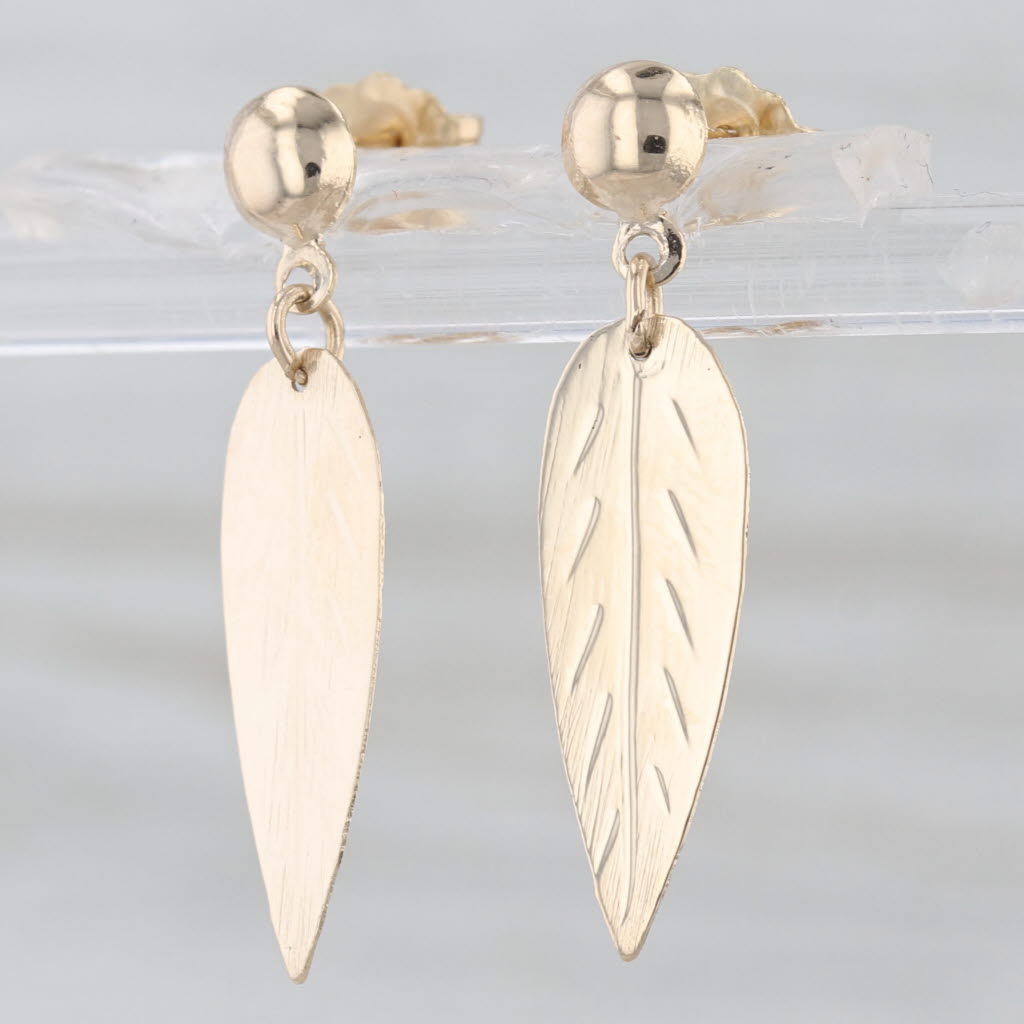 Gold Leaf Dangle Earrings 14k Yellow Gold Drops