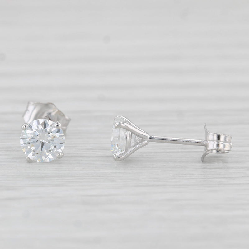 New 1.02ctw Lab Created Diamond Stud Earrings 14k White Gold Round Solitaires