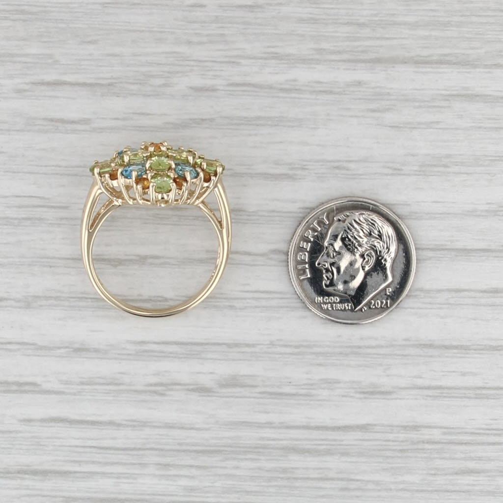 2.52ctw Peridot Citrine Topaz Cluster Ring 10k Yellow Gold Cocktail Size 7