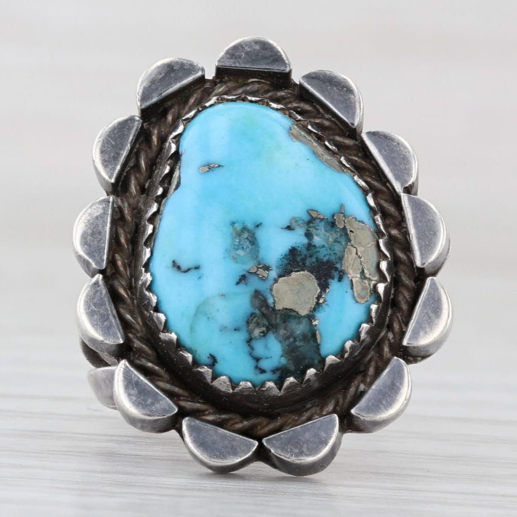 Vintage Native American Turquoise Cabochon Ring Sterling Silver Size 5.25