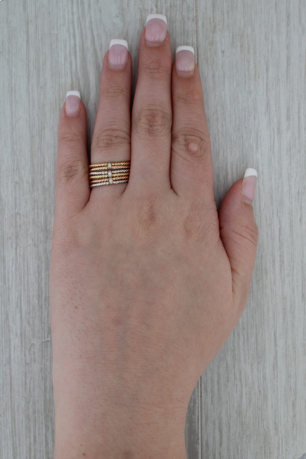 David Yurman Diamond 6 Row Cable Origami Ring 18k Gold Stacked Bands Size 7