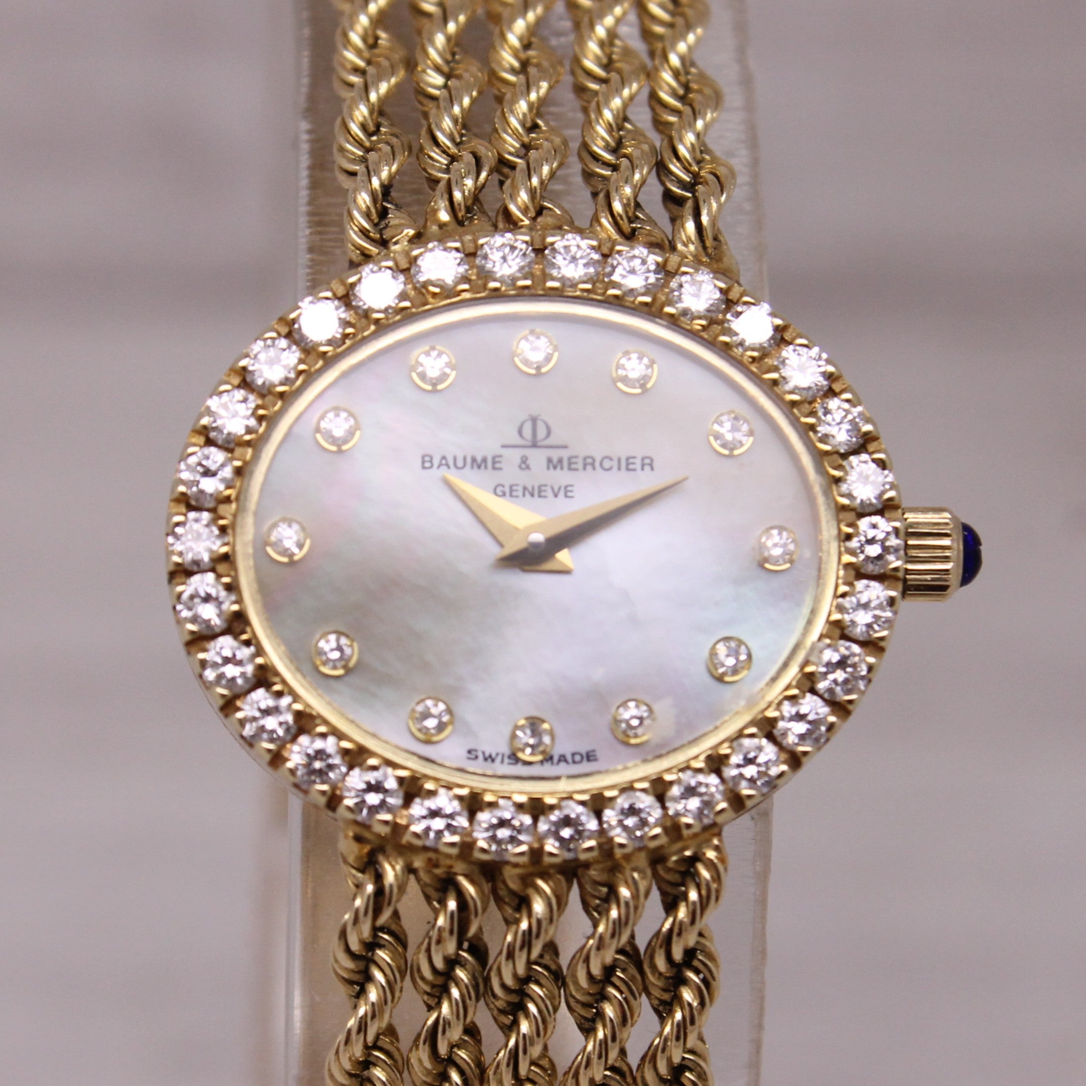 Vintage Baume & Mercier 14k Yellow Gold Ladies MOP & Diamond Rope Dress Watch