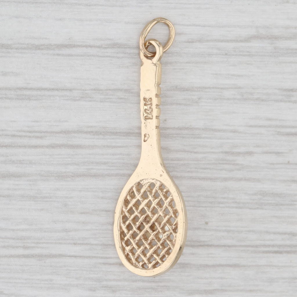 Light Gray Cultured Pearl Solitaire Tennis Racquet Pendant 14k Yellow Gold Charm