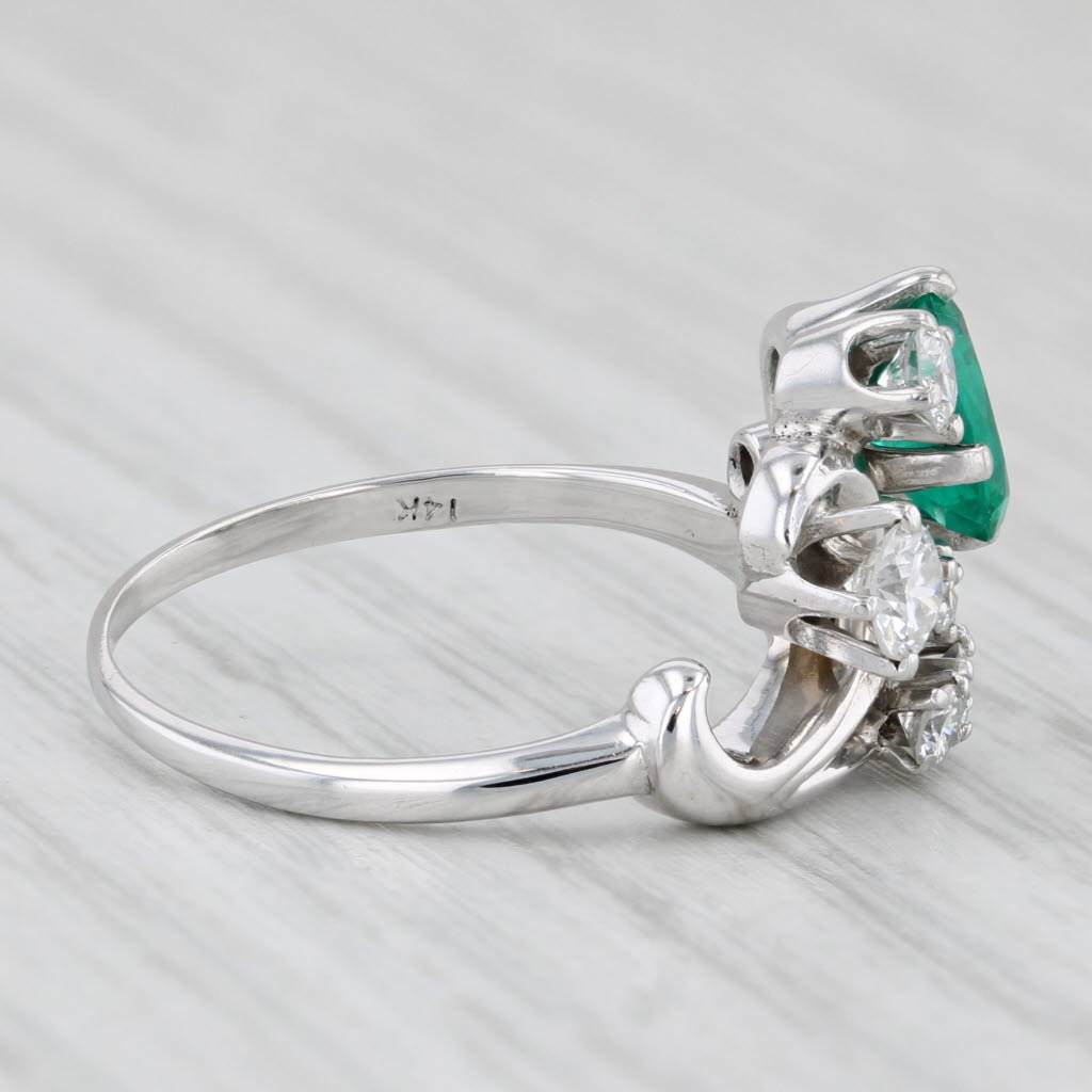 Light Gray Vintage 1.17ctw Lab Created Emerald Diamond Ring 14k White Gold Size 6.5