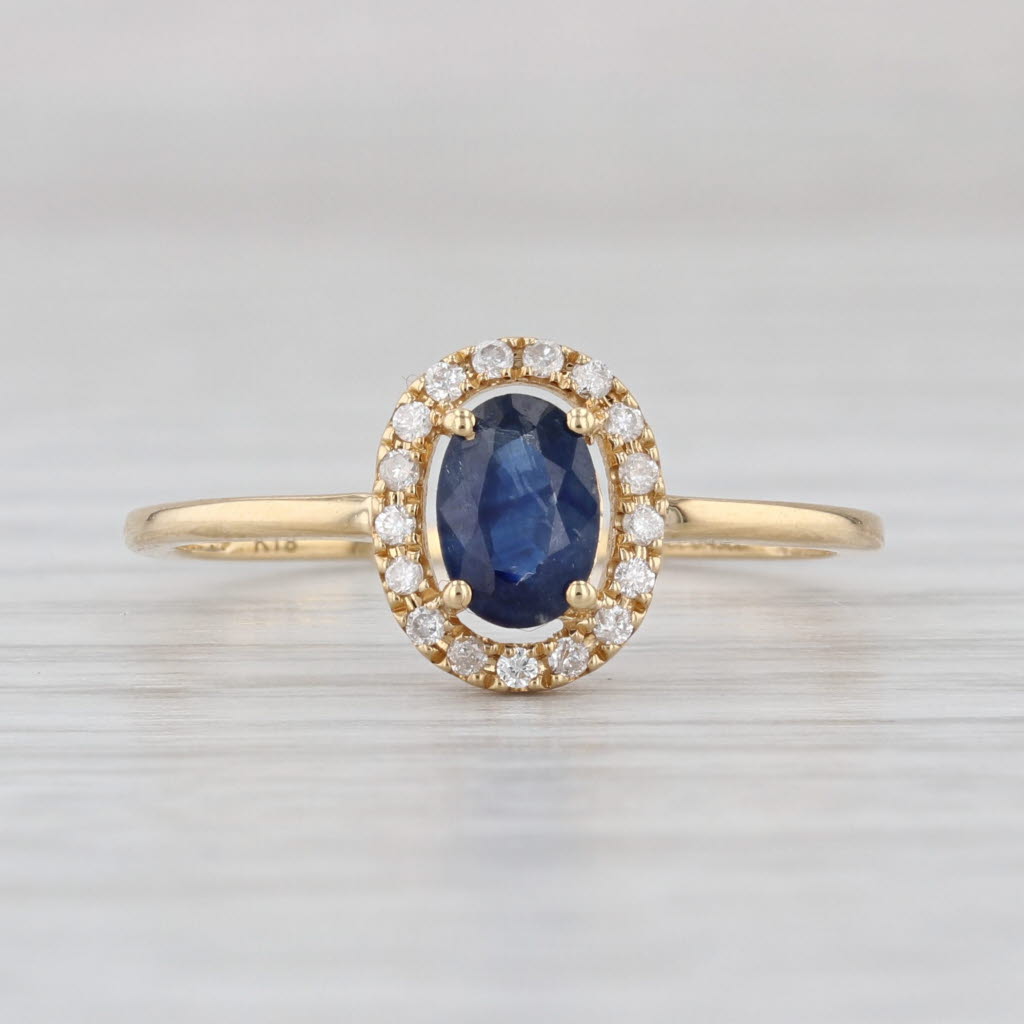 0.59ctw Oval Blue Sapphire Diamond Halo Ring 18k Yellow Gold Size 7 Engagement