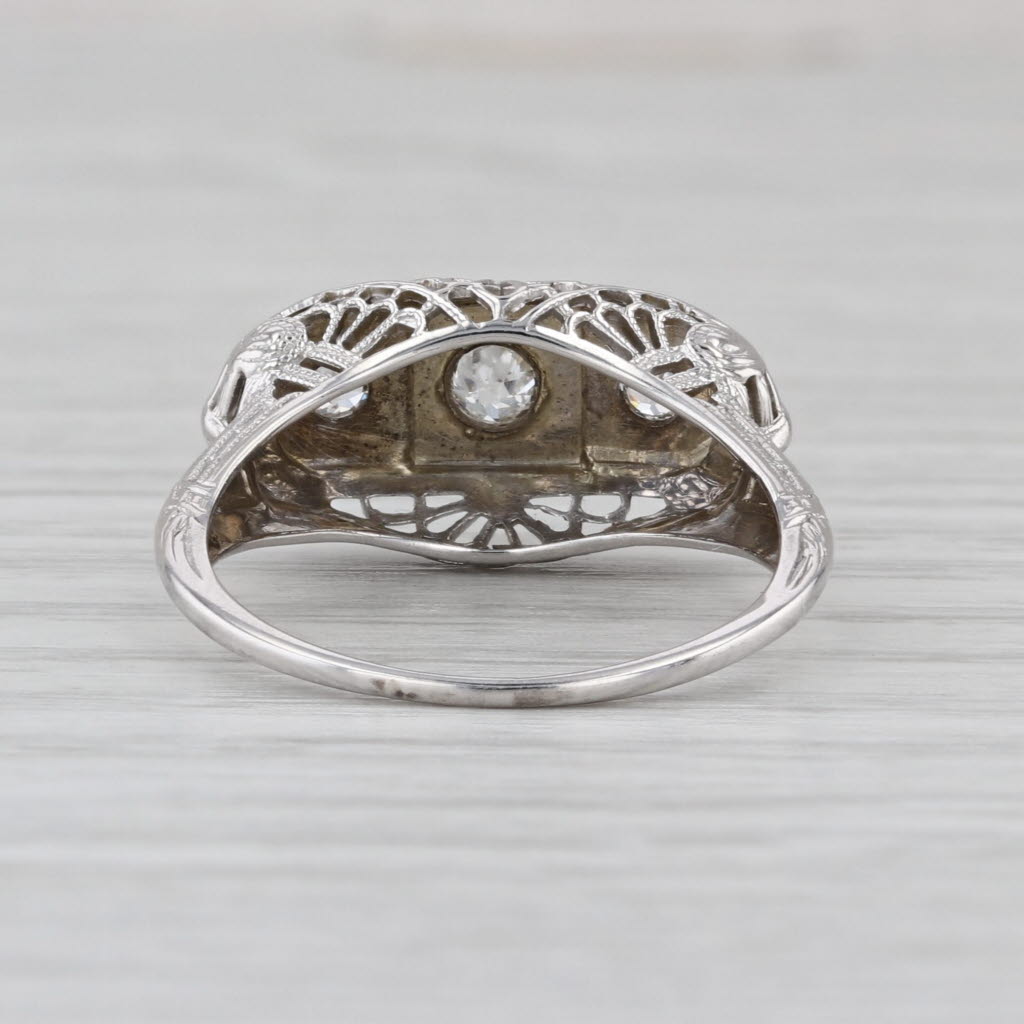 0.22ctw 3-Stone Art Deco Old European Cut Diamond Ring 18k White Gold Size 7.25