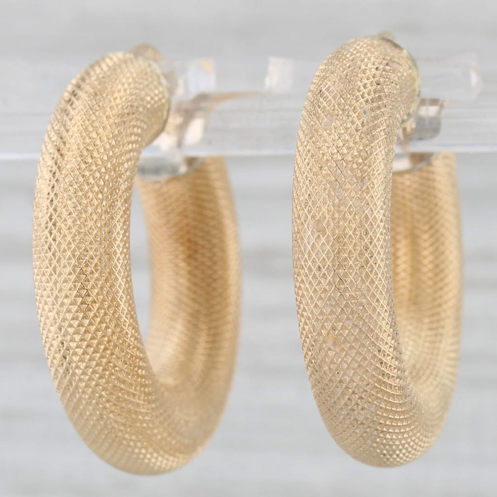 Gray Textured Hoop Earrings 18k Yellow Gold Snap Top Round Hoops