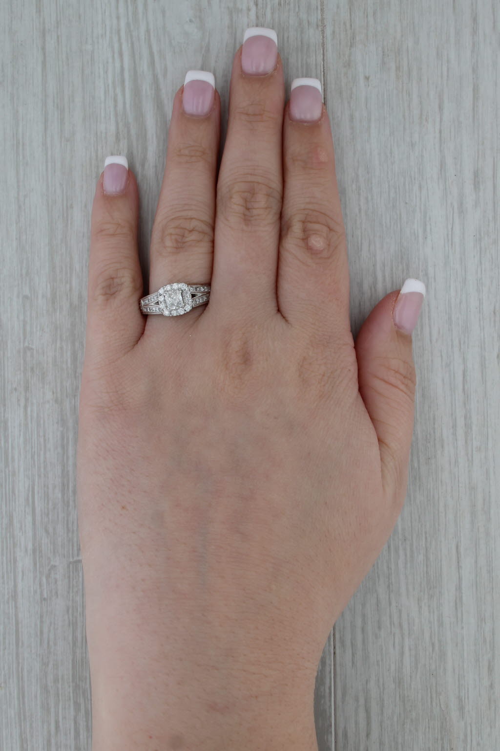 1.30ctw Cushion Diamond Engagement Ring 14k White Gold Size 8 Cathedral Band