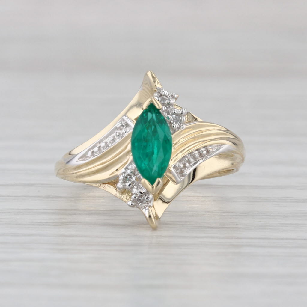 0.58ctw Marquise Lab Created Emerald Diamond Bypass Ring 10k Yellow Gold Sz 6.5
