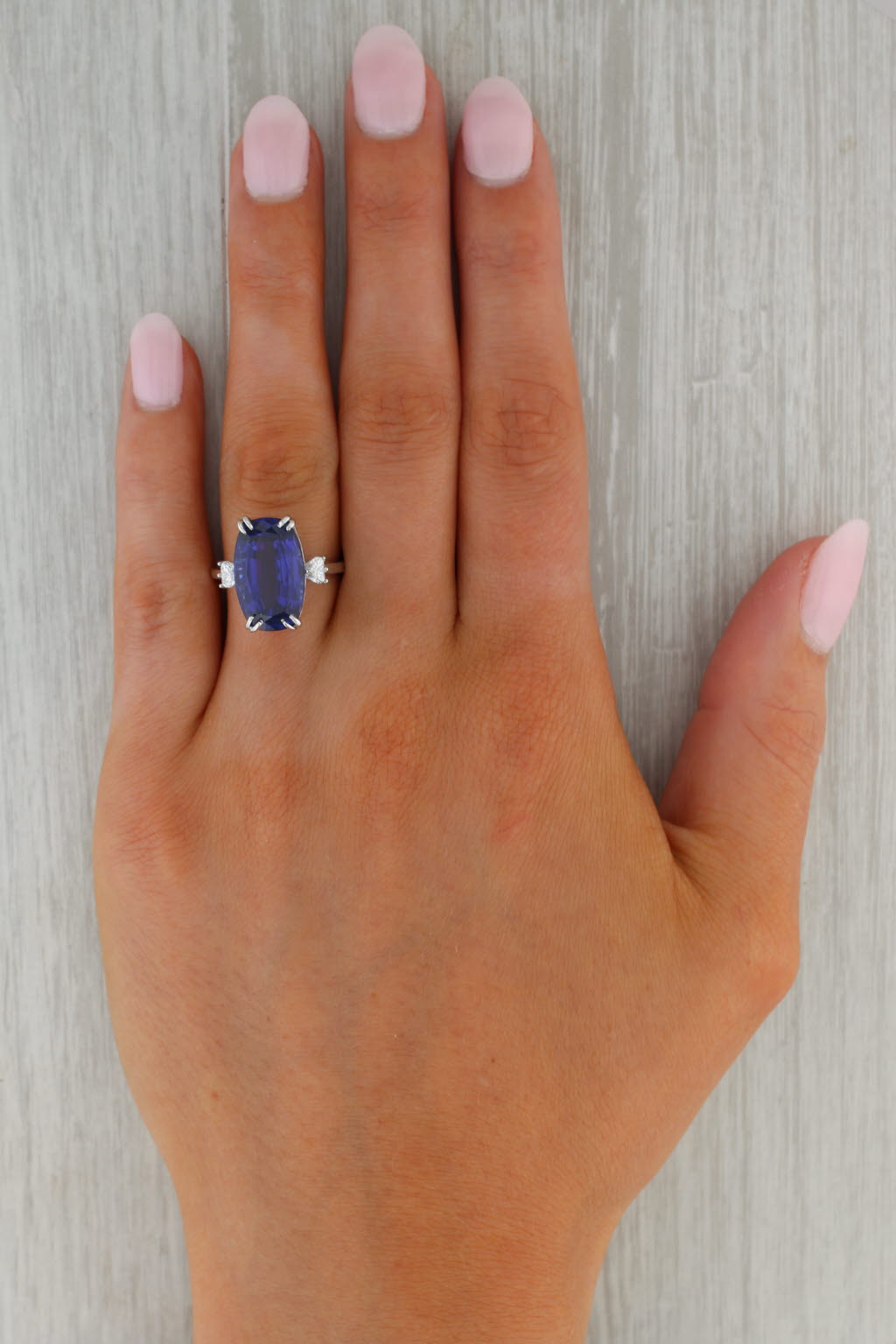 Rosy Brown 12.92ctw Cushion GIA Tanzanite Diamond Hearts Ring 18k White Gold Size 7