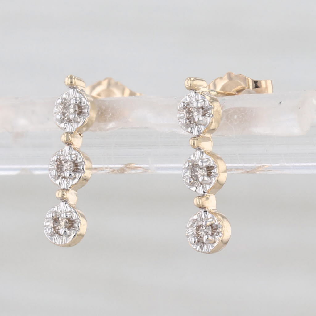 Champagne Diamond 3-Stone Journey Drop Earrings 10k Yellow Gold