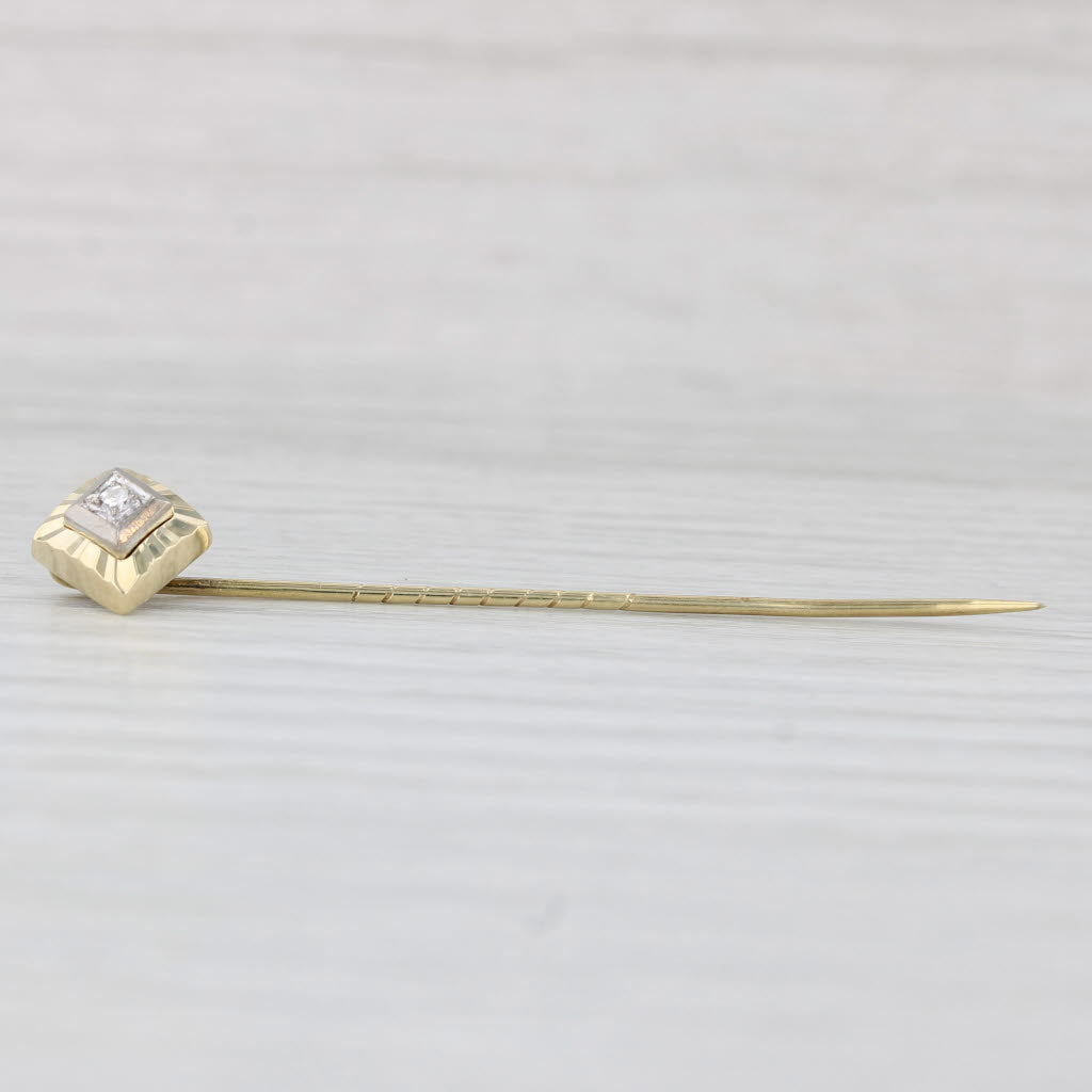 Light Gray Vintage Diamond Stickpin 14k Yellow Gold