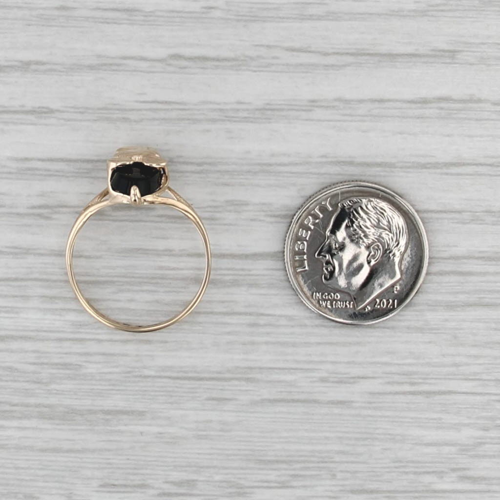 Mickey Mouse Oval Black Onyx Cabochon Signet Ring 10k Yellow Gold Size 6.25