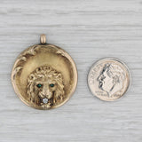 Antique Lion Pendant Medallion 10k Yellow Gold Diamond Engraved Charm