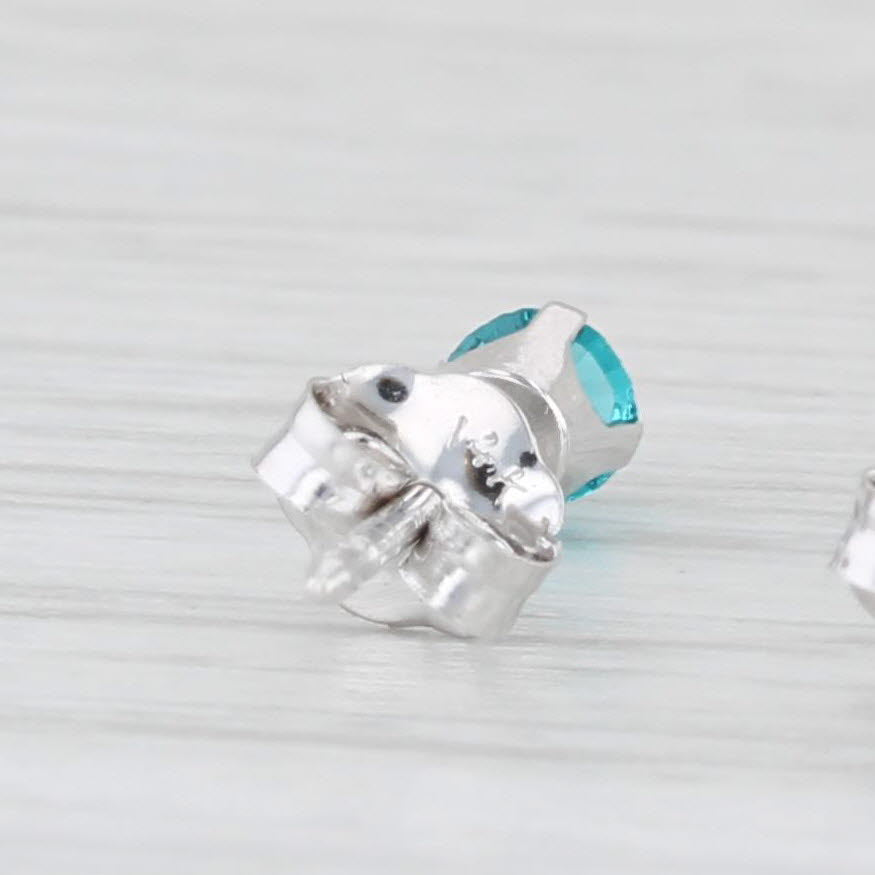 Light Gray Turquoise Blue Glass Stud Earrings 14k White Gold Round Solitaire Studs