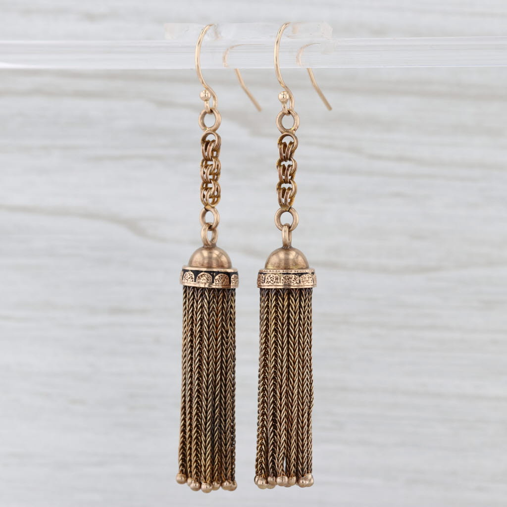 Victorian Tassel Dangle Earrings 14k Yellow Gold Hook Posts Convereted Fobs