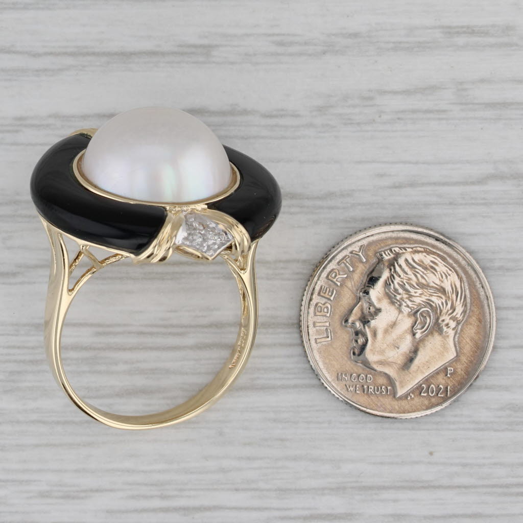 Gray Mabe Pearl Diamond Onyx Ring 14k Yellow Gold Size 8 Cocktail