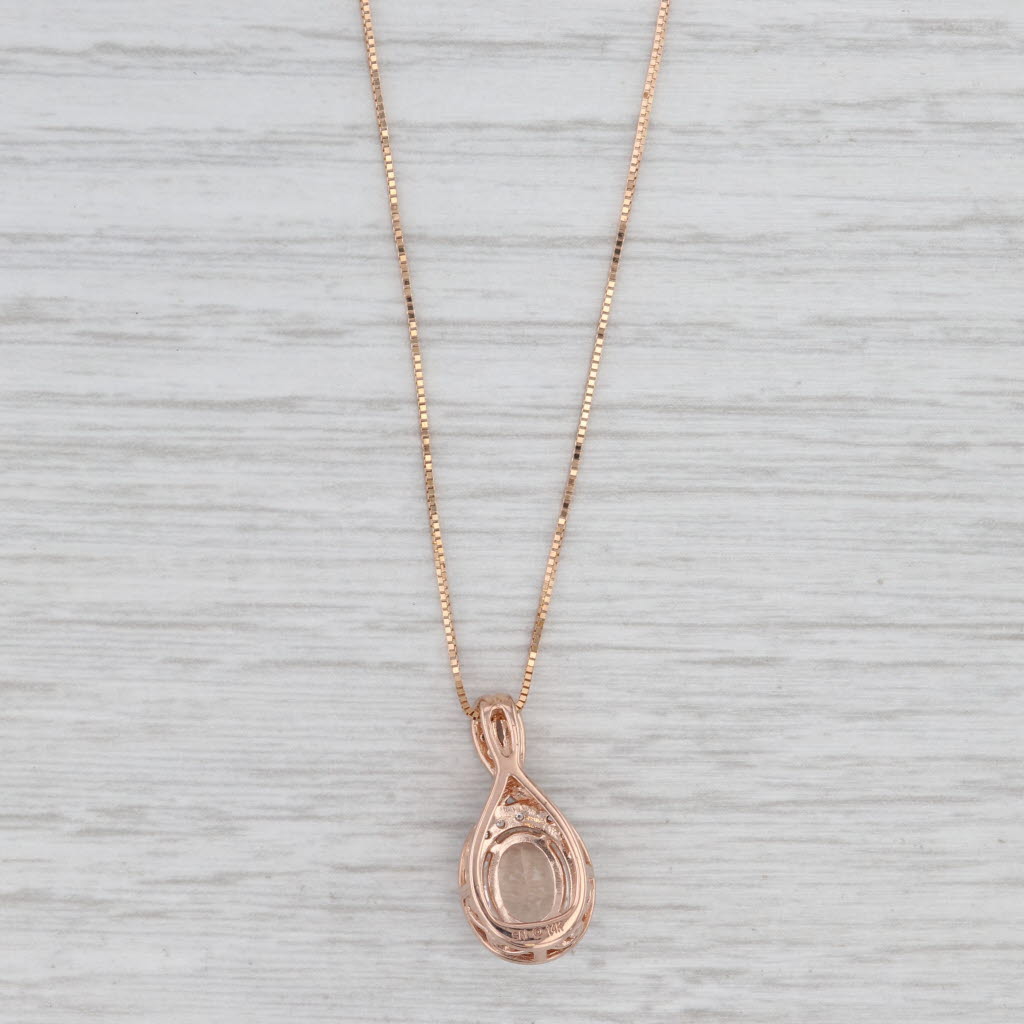 1.18ctw Morganite Diamond Halo Pendant Necklace 14k Rose Gold 18.25" Box Chain