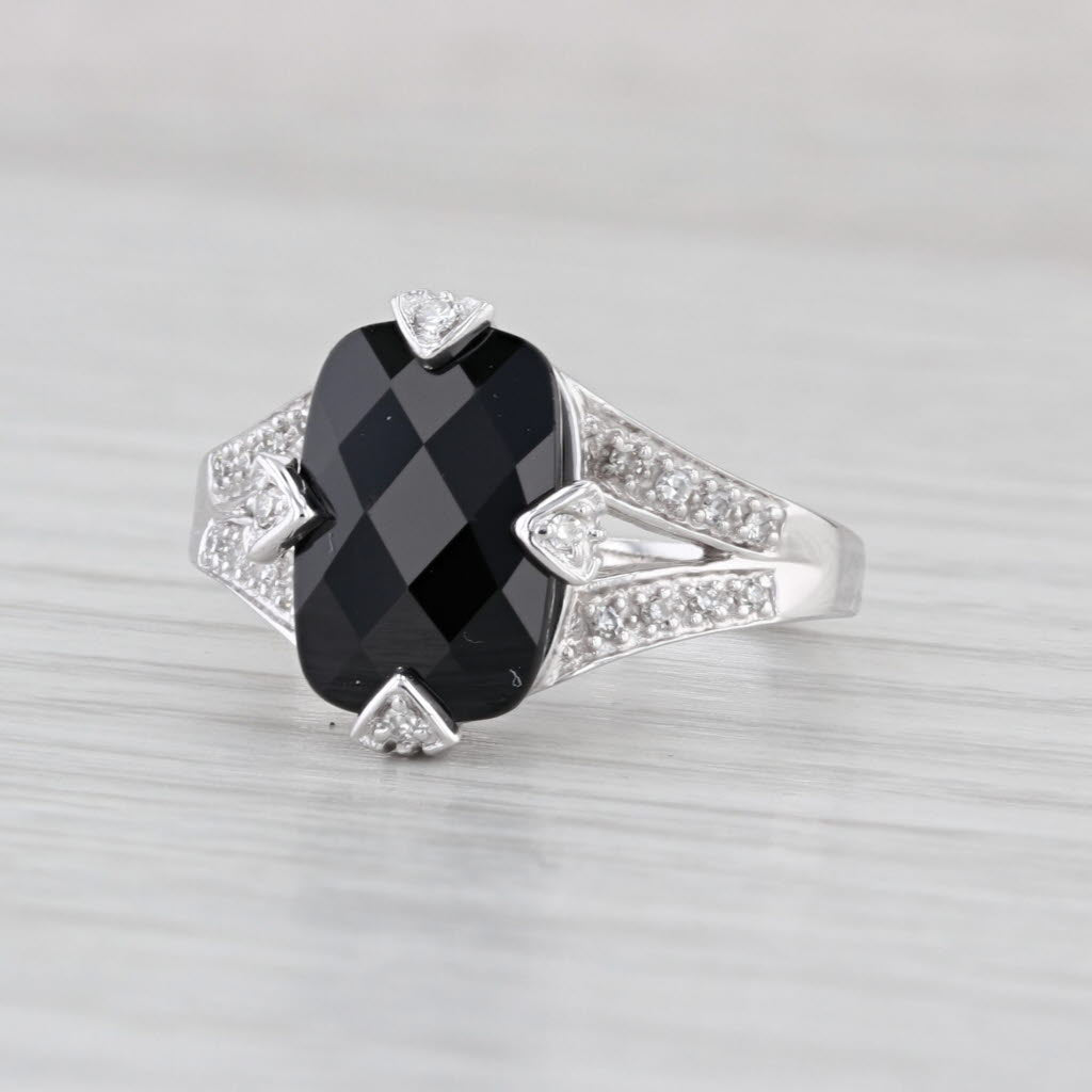 Cushion Onyx Diamond Ring 14k White Gold Size 7