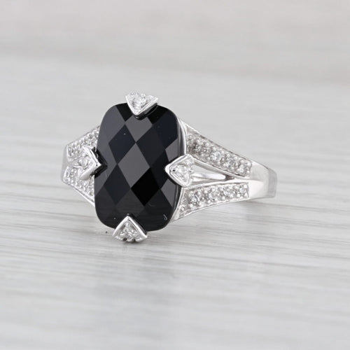 Cushion Onyx Diamond Ring 14k White Gold Size 7