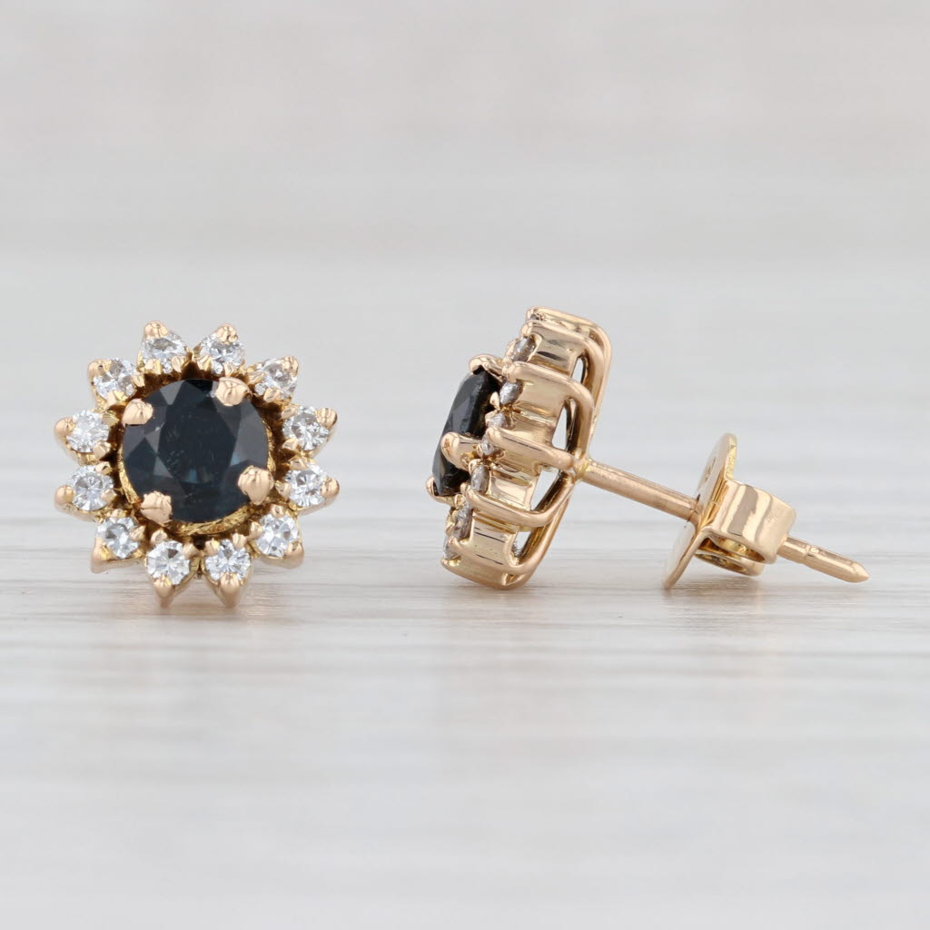 Light Gray 1.44ctw Blue Sapphire Diamond Halo Stud Earrings 18k Yellow Gold