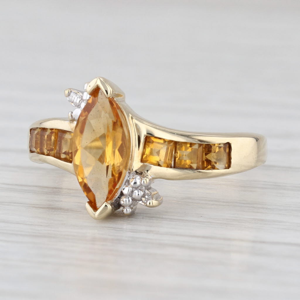 2.40ctw Marquise Citrine Diamond Bypass Ring 10k Yellow Gold Size 7.25