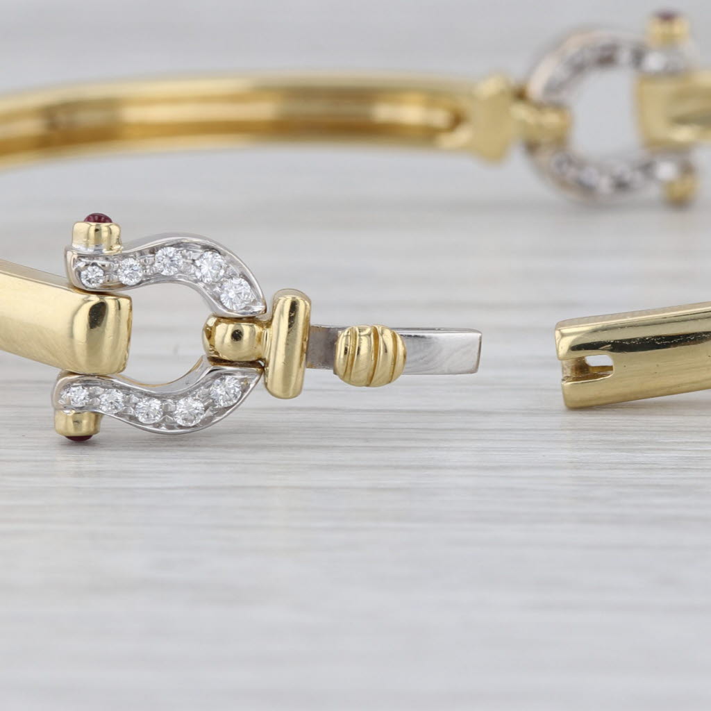Horseshoe Bar Link Bracelet 18k Yellow White Gold Ruby 0.38ctw Diamond 6.75"