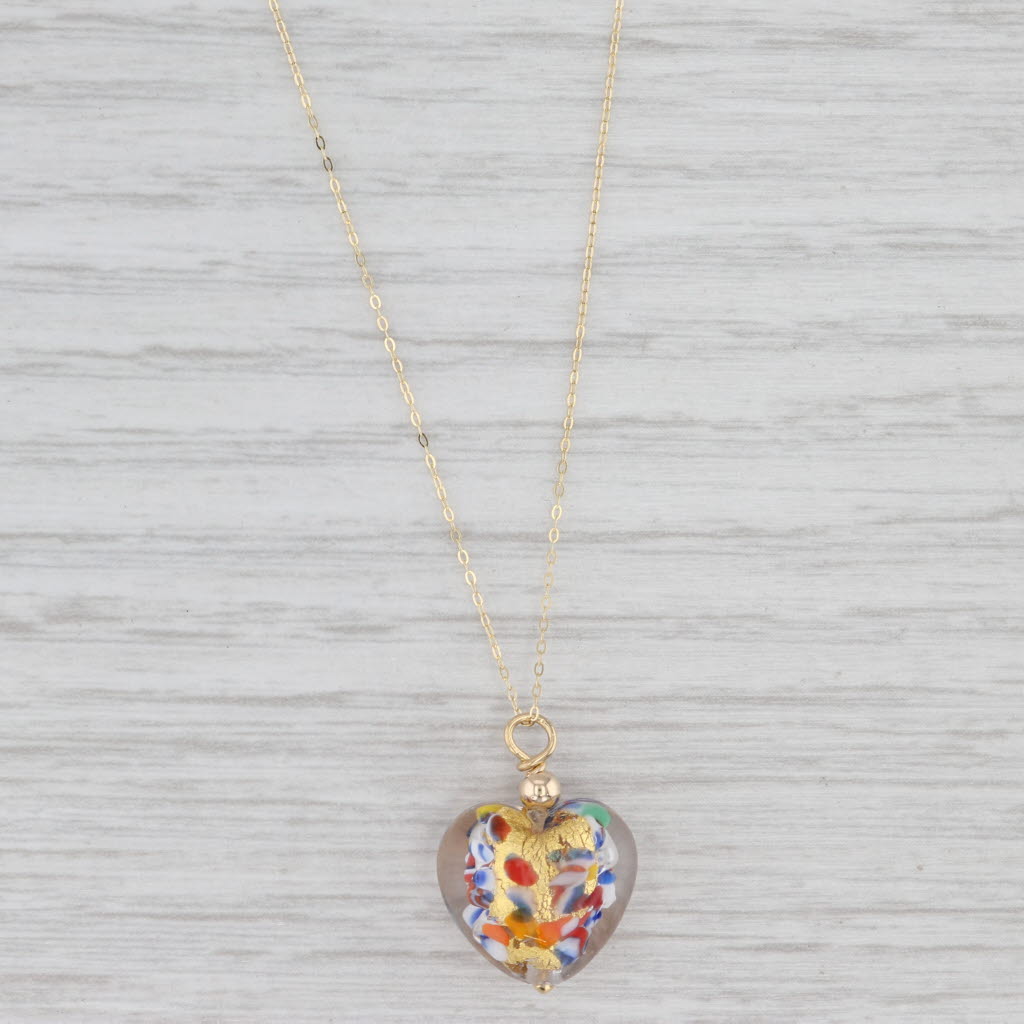 Light Gray New Colorful Glass Mosaic Heart Pendant Necklace 14k Yellow Gold 16"-18"