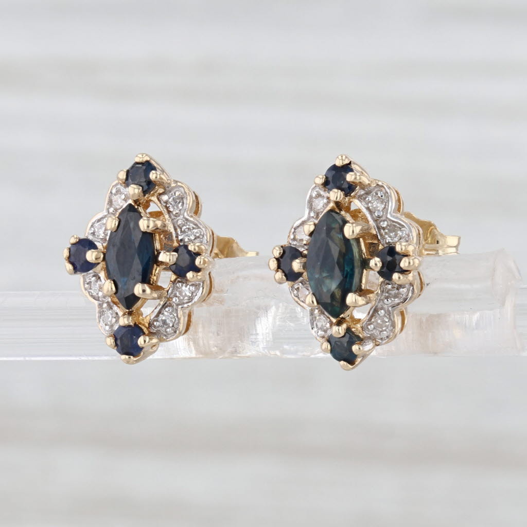 1ctw Blue Sapphire Diamond Stud Earrings 14k Yellow Gold Studs