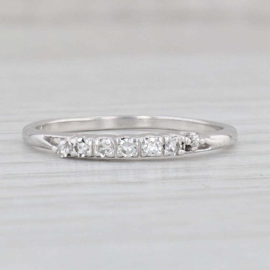 Light Gray Vintage 0.12ctw Diamond Wedding Band 18k White Gold Stackable Anniversary Ring