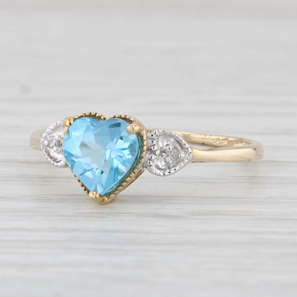 1.45ct Blue Topaz Heart Diamond Ring 10k Yellow Gold Size 9.25