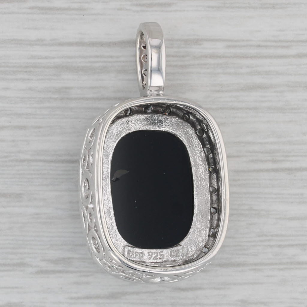 Gray Onyx Cubic Zirconia Halo Pendant Sterling Silver Espo