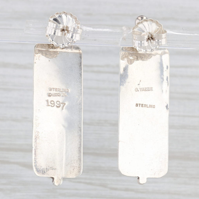 Light Gray Native American Turquoise Dangle Earrings Sterling Silver Vintage Navjo G Yazzie