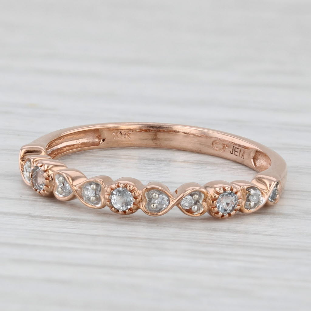 Light Gray New 0.10ctw Aquamarine Diamond Hearts Stackable Ring 10k Rose Gold Wedding Band