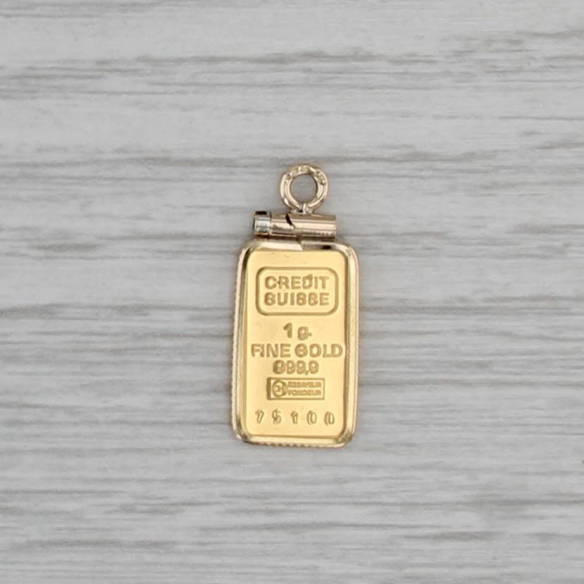 Credit Suisse 1 Gram Panda Gold Bar Pendant 999.9 14k Yellow Gold Small Charm