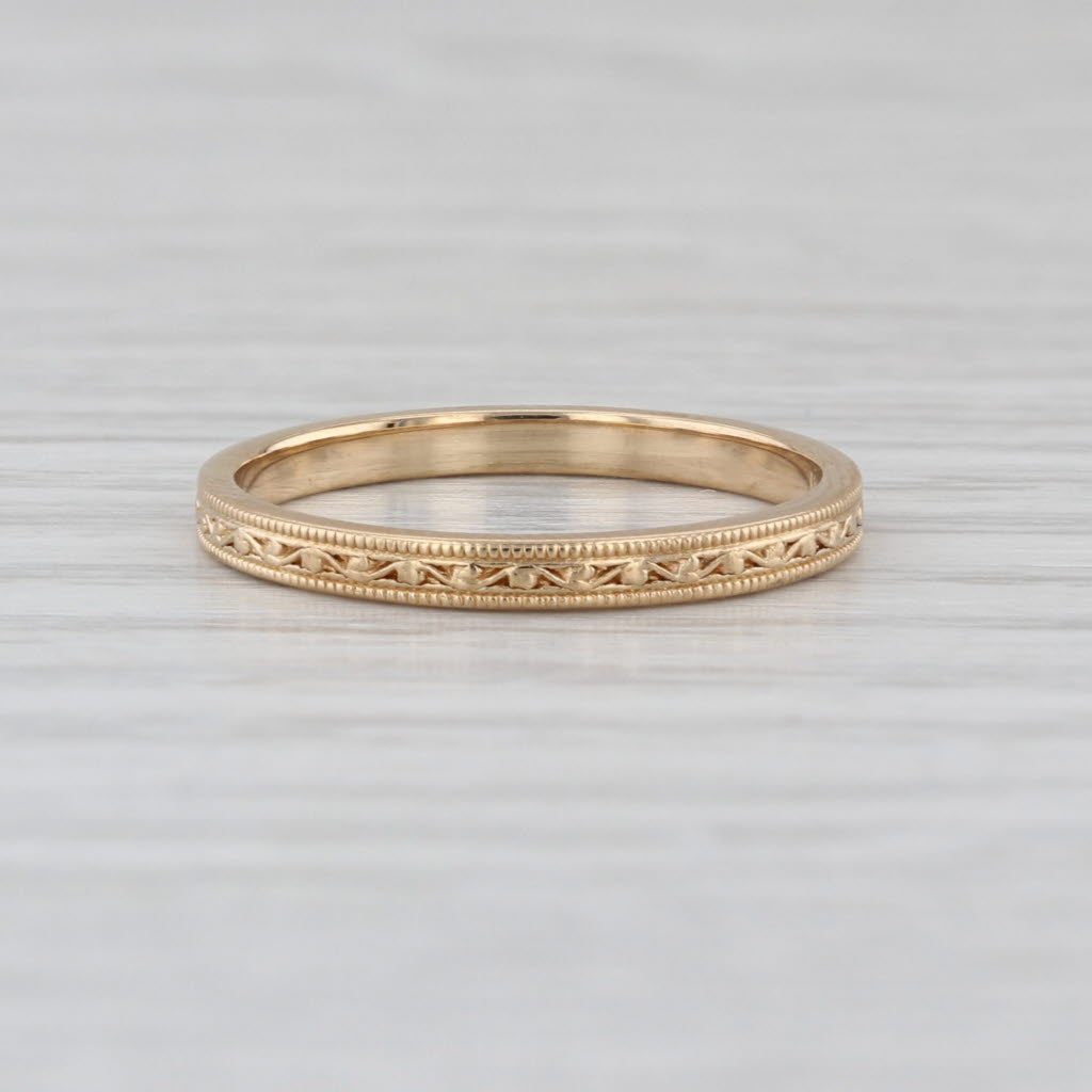 Jabel 18k Yellow Gold Wedding Band Size 6 Stackable Ring Ornate Pattern