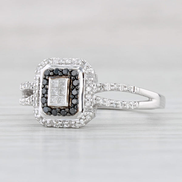 0.15ctw Black White Diamond Halo Ring 10k White Gold Engagement Ring Size 8