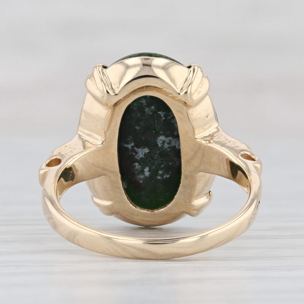 Light Gray Vintage Nephrite Jade Ring 14k Yellow Gold Size 6.5 Oval Cabochon